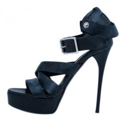 Pre Owned Burberry Prorsum Black Leather Strappy Platform Sandals Size 38