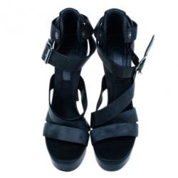Pre Owned Burberry Prorsum Black Leather Strappy Platform Sandals Size 38
