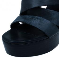 Pre Owned Burberry Prorsum Black Leather Strappy Platform Sandals Size 38