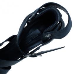 Pre Owned Burberry Prorsum Black Leather Strappy Platform Sandals Size 38