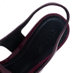 Pre Owned Burberry Burgundy Patent and Canvas Platform Espadrille Wedge Sandals Size 35.5