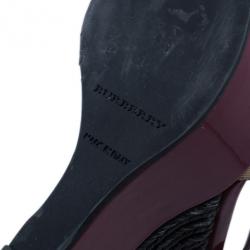 Pre Owned Burberry Burgundy Patent and Canvas Platform Espadrille Wedge Sandals Size 35.5