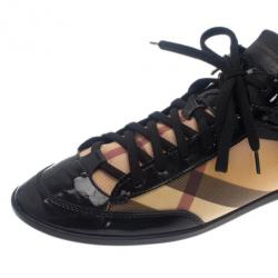 مملوكة مسبقًا Burberry Novacheck Canvas and Leather Sneakers Size 38