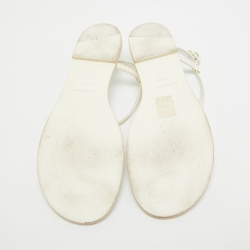 Pre Owned Burberry Patent Leather White Thong Slingback Sandals Size 38.5