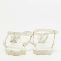 Pre Owned Burberry Patent Leather White Thong Slingback Sandals Size 38.5