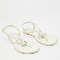 Pre Owned Burberry Patent Leather White Thong Slingback Sandals Size 38.5