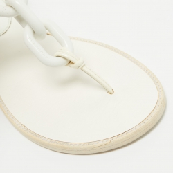 Pre Owned Burberry Patent Leather White Thong Slingback Sandals Size 38.5