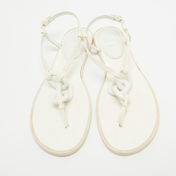Pre Owned Burberry Patent Leather White Thong Slingback Sandals Size 38.5
