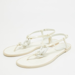 Pre Owned Burberry Patent Leather White Thong Slingback Sandals Size 38.5