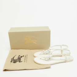 Pre Owned Burberry Patent Leather White Thong Slingback Sandals Size 38.5