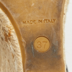 مملوكة مسبقًا Burberry Black Patent Leather And Novacheck Canvas Espadrille Wedge Sandals Size 37