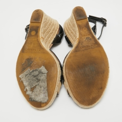 مملوكة مسبقًا Burberry Black Patent Leather And Novacheck Canvas Espadrille Wedge Sandals Size 37