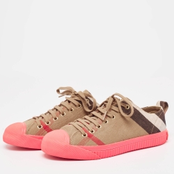 Burberry Pink/Beige Check Canvas And Rubber Low Top Sneakers Size 40