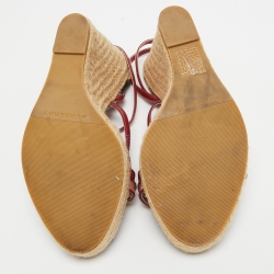Burberry Red/Beige Patent Leather and House Check Canvas Tenbury Wedge Platform Sandals Size 37
