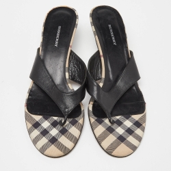 Burberry Black Leather Thong Sandals Size 37