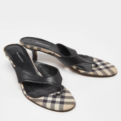 Burberry Black Leather Thong Sandals Size 37