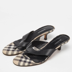Burberry Black Leather Thong Sandals Size 37