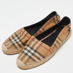 مملوكة مسبقًا Burberry Beige/Black House Check Fabric Espadrille Flats Size 38
