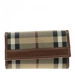 Pre Owned Burberry Brown Haymarket Check PVC 6 Key Case Holder