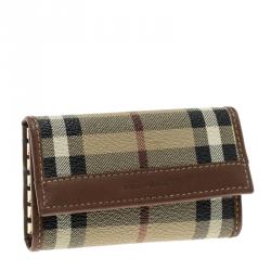 Pre Owned Burberry Brown Haymarket Check PVC 6 Key Case Holder
