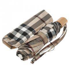 Pre Owned Burberry Beige House Check Trafalgar Packable Umbrella
