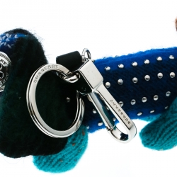 Pre Owned Burberry Tilly the Sausage Dog Teal Blue Cashmere Embellished Bag Charm / Keychain