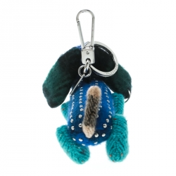 Pre Owned Burberry Tilly the Sausage Dog Teal Blue Cashmere Embellished Bag Charm / Keychain