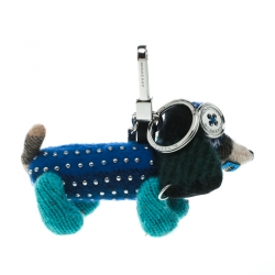Pre Owned Burberry Tilly the Sausage Dog Teal Blue Cashmere Embellished Bag Charm / Keychain