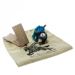 Pre Owned Burberry Tilly the Sausage Dog Teal Blue Cashmere Embellished Bag Charm / Keychain