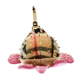 Pre Owned Burberry Turtle Pink Cashmere Embellished Key Ring / Bag Charm 