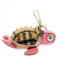 Pre Owned Burberry Turtle Pink Cashmere Embellished Key Ring / Bag Charm 