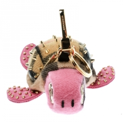 Pre Owned Burberry Turtle Pink Cashmere Embellished Key Ring / Bag Charm 