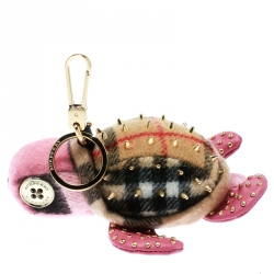 Pre Owned Burberry Turtle Pink Cashmere Embellished Key Ring / Bag Charm 