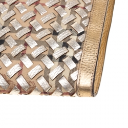 Pre Owned Burberry Gold/Beige Haymarket Check PVC and Leather Document Case