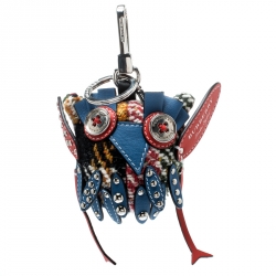 Pre Owned Burberry Mavis The Owl Blue Leather Wool Embellished Bag Charm