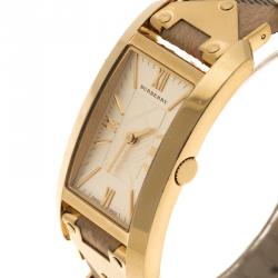 Pre Owned Burberry Yellow Gold Plated Stainless Steel Novacheck Women's Wristwatch 25 mm