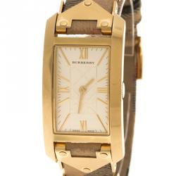 Pre Owned Burberry Yellow Gold Plated Stainless Steel Novacheck Women's Wristwatch 25 mm