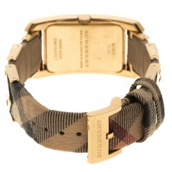 Pre Owned Burberry Yellow Gold Plated Stainless Steel Novacheck Women's Wristwatch 25 mm