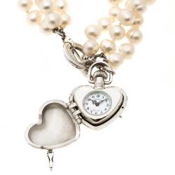 Burberry Mother of Pearl Sterling Heart Locket & Pearl BU5205 Bracelet Watch 27 mm