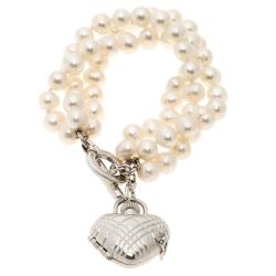 Burberry Mother of Pearl Sterling Heart Locket & Pearl BU5205 Bracelet Watch 27 mm
