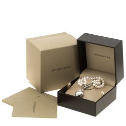 Burberry Mother of Pearl Sterling Heart Locket & Pearl BU5205 Bracelet Watch 27 mm
