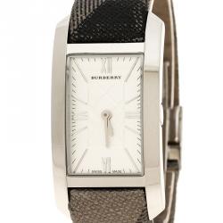 Pre Owned Burberry Silver White Stainless Steel Heritage BU1114 Women's Wristwatch 25 mm