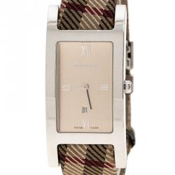 Pre Owned Burberry Beige Stainless Steel Heritage BU1014 Women's Wristwatch 24 mm