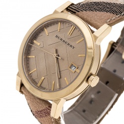 Pre Owned Burberry Beige Gold Plate Steel The City BU9026 Women's Wristwatch 38 mm