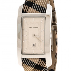 Pre Owned Burberry Silver White Stainless Steel Heritage BU1050 Women's Wristwatch 25 mm