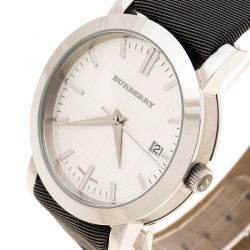 Pre Owned Burberry Silver Stainless Steel Nova Check BU1378 Women's Wristwatch 38 mm