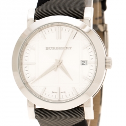 Pre Owned Burberry Silver Stainless Steel Nova Check BU1378 Women's Wristwatch 38 mm
