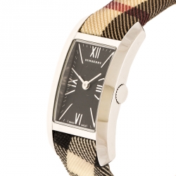 Pre Owned Burberry Black Check Engraved Stainless Steel Nova Check BU1060 Women's Wristwatch 20 mm