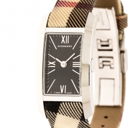 Pre Owned Burberry Black Check Engraved Stainless Steel Nova Check BU1060 Women's Wristwatch 20 mm