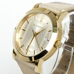 Pre Owned Burberry Gold Plated SS Haymarket Check Womens Wristwatch 38 MM